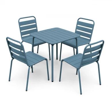 BRIO Slat Set (Table 70x70cm+4 Chairs) Metal Sandy Blue 5415C
