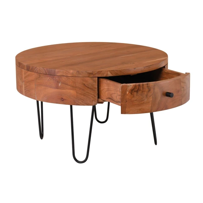 KARIM-W Coffee Table d.70x42 (1-Drawer) Acacia Natural Finish (Black Paint)
