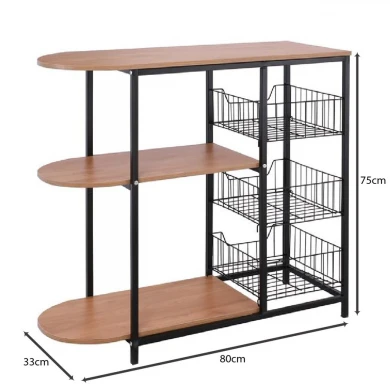 KITCHEN Rack Metal Black/Natural Oak