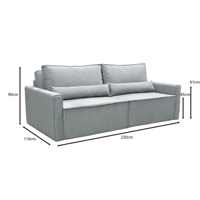 LIDRA Καναπές – Κρεβάτι 3Θέσιος, Ύφασμα Γκρι Sofa:220x110x90 Bed:137x196cm
