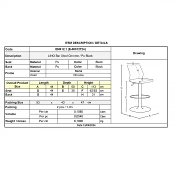 LINO Bar Stool Pu Black