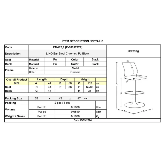 LINO Bar Stool Pu Black