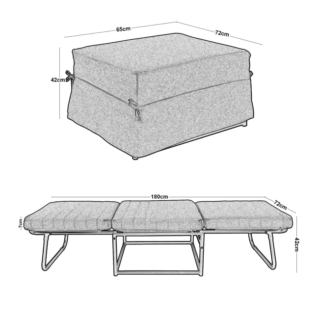 LOGAN Stool-Bed, Grey Fabric 72x72x42cm