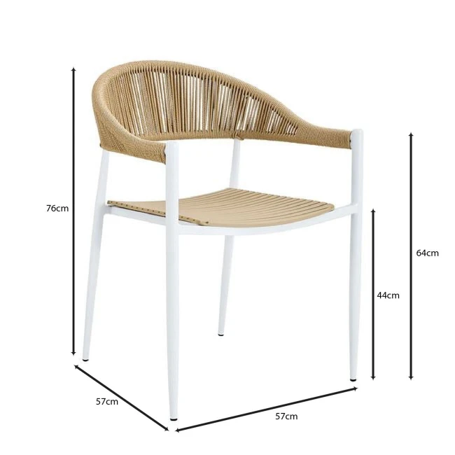 MALTA Armchair Metal White/PP-UV Beige/Rope Wicker Natural
