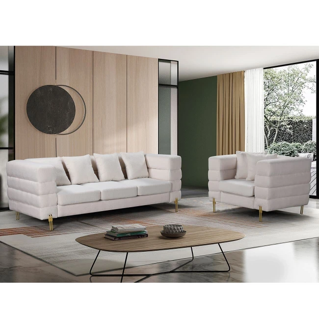 MORRIS Armchair White Teddy Fabric