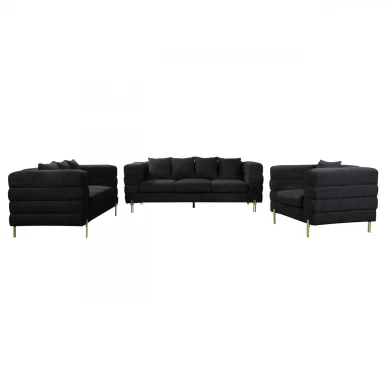 MORRIS Set Σαλόνι - Καθιστικό 3θέσιος + 2θέσιος + Πολυθρόνα Ύφασμα Teddy Μαύρο Set: 3Seater+2Seater+1Seater