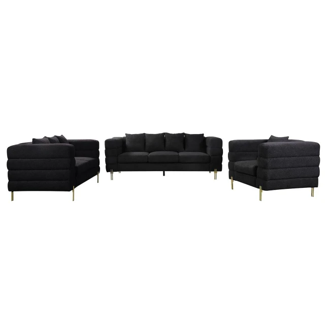 MORRIS Set Σαλόνι - Καθιστικό 3θέσιος + 2θέσιος + Πολυθρόνα Ύφασμα Teddy Μαύρο Set: 3Seater+2Seater+1Seater