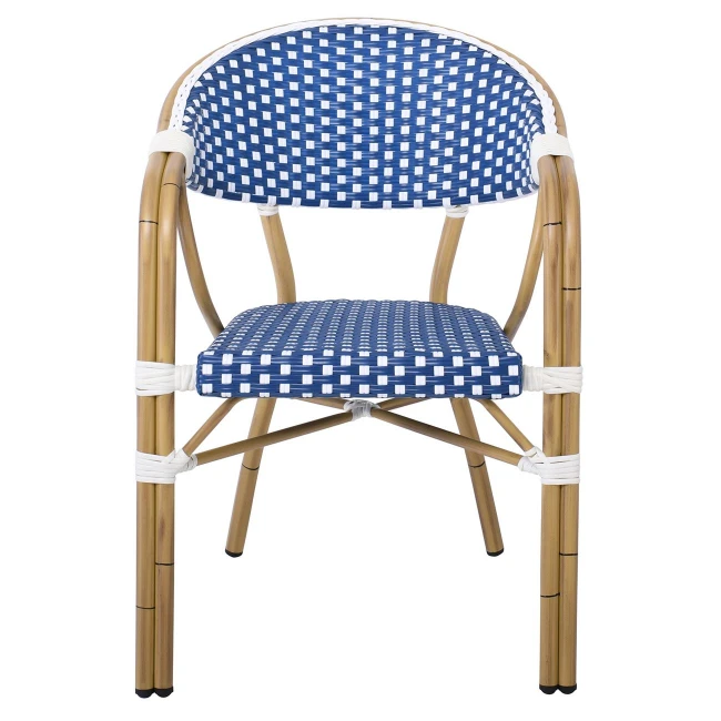VEGERA Πολυθρόνα Dining Αλουμίνιο Φυσικό, Wicker Άσπρο - Μπλε, Στοιβαζόμενη