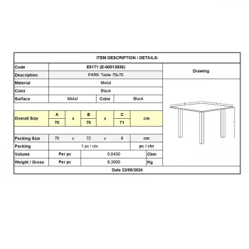 PARK Table 70x70cm Steel Black