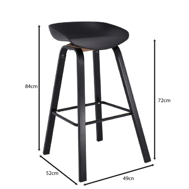 PENT Bar Stool Metal Black Color, PP Black