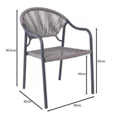 POLIS Armchair Metal Anthracite/Rope Wicker Grey