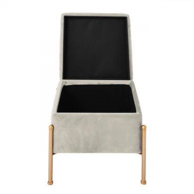 RAY Storage Stool 40x40cm Metal Gold Paint/Fabric Grey Velure