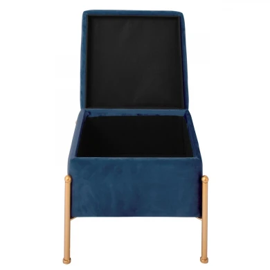 RAY Storage Stool 40x40cm Metal Gold Paint/Fabric Blue Velure