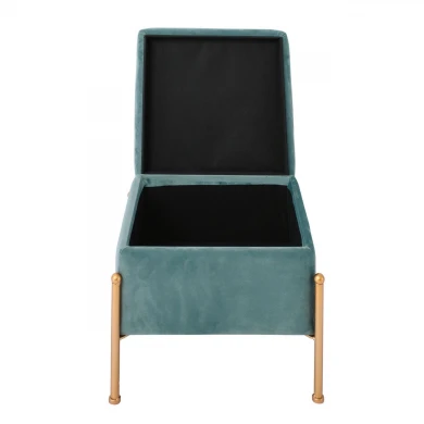 RAY Storage Stool 40x40cm Metal Gold Paint/Fabric Pale Green Velure