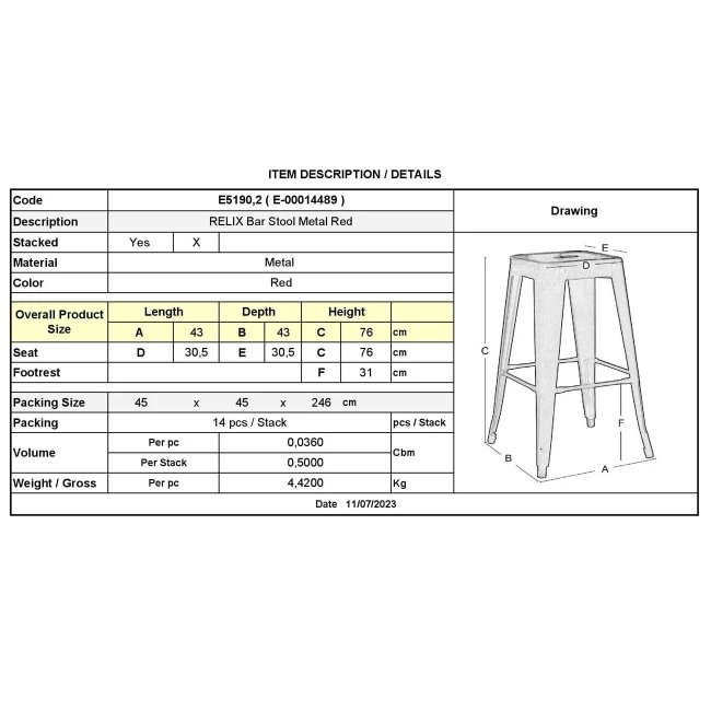 RELIX Bar Stool Steel Red