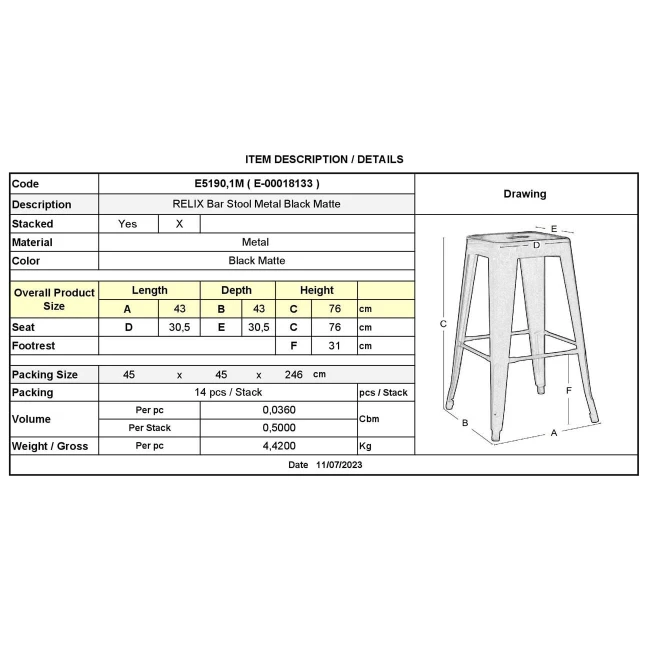 RELIX Bar Stool Steel Black Matte
