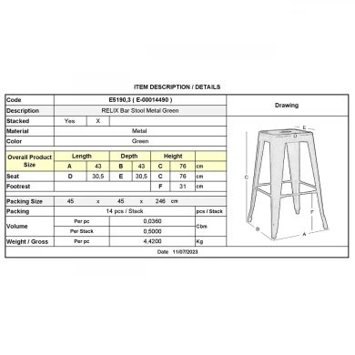 RELIX Bar Stool Steel Green