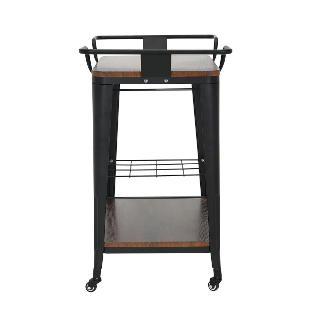 RELIX Trolley Bar-Pro Μέταλλο Βαφή Μαύρο, MDF Απόχρωση Καρυδί 86x51x86cm