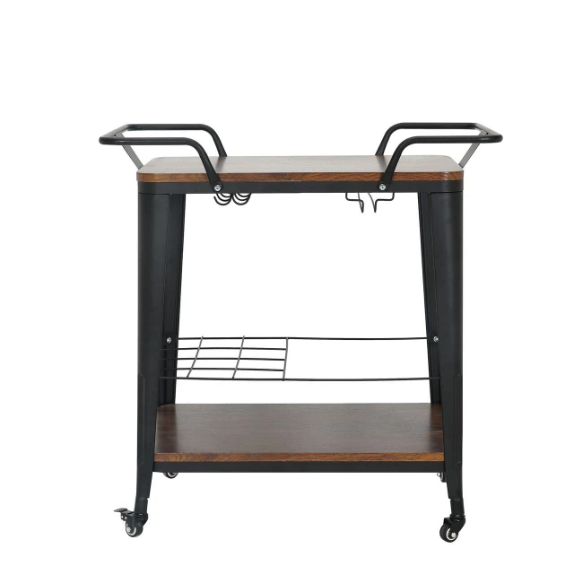 RELIX Trolley Bar-Pro Μέταλλο Βαφή Μαύρο, MDF Απόχρωση Καρυδί 86x51x86cm