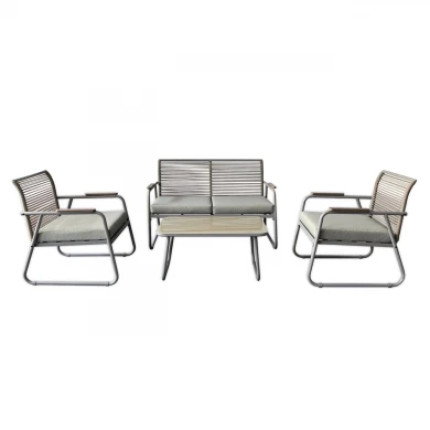 ROCCO Set (4pcs) Metal Beige/Rope Wicker Beige/Cushions Beige