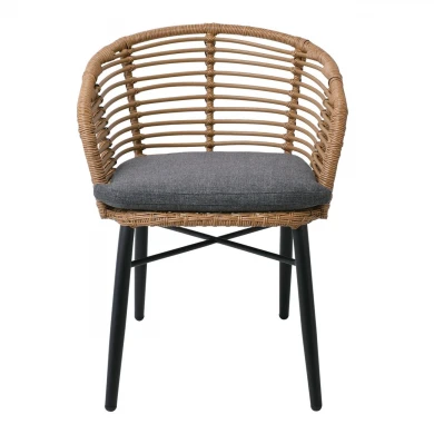 SALSA Alu STACK Armchair Black/Wicker Natural, Cushion Grey