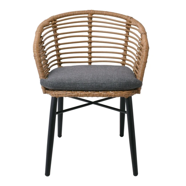 SALSA Alu STACK Armchair Black/Wicker Natural, Cushion Grey