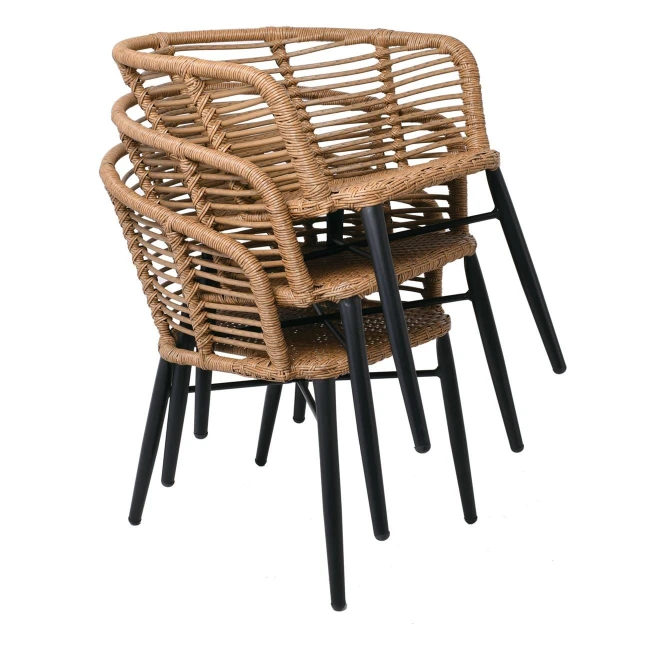 SALSA Alu STACK Armchair Black/Wicker Natural, Cushion Grey