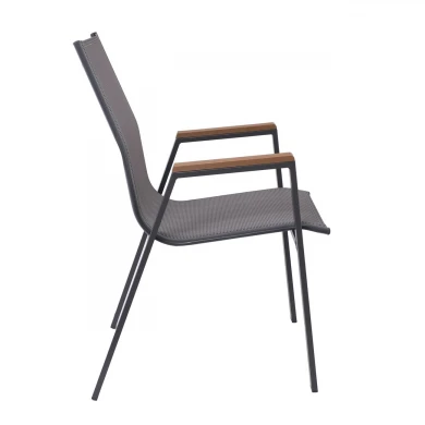 VIRNA Armchair Metal Dark Grey/Textilene Grey/Polywood Natural