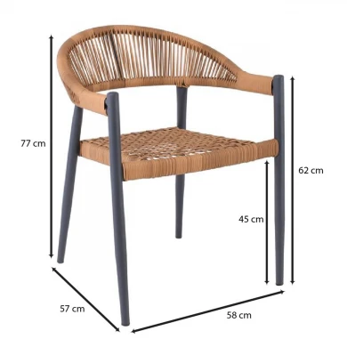 ZENYA Armchair Metal Anthracite/Rope Wicker Natural
