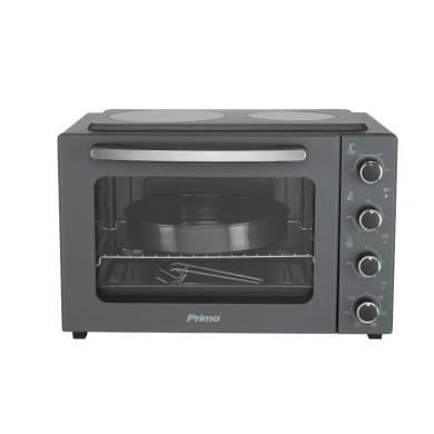 Φουρνάκι PREO-40456NS Με 2 Κεραμικές Εστίες 50L Με Αέρα &amp; Υάλινη Πρόσοψη Ανθρακί