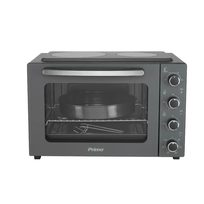 Φουρνάκι PREO-40456NS Με 2 Κεραμικές Εστίες 50L Με Αέρα &amp; Υάλινη Πρόσοψη Ανθρακί